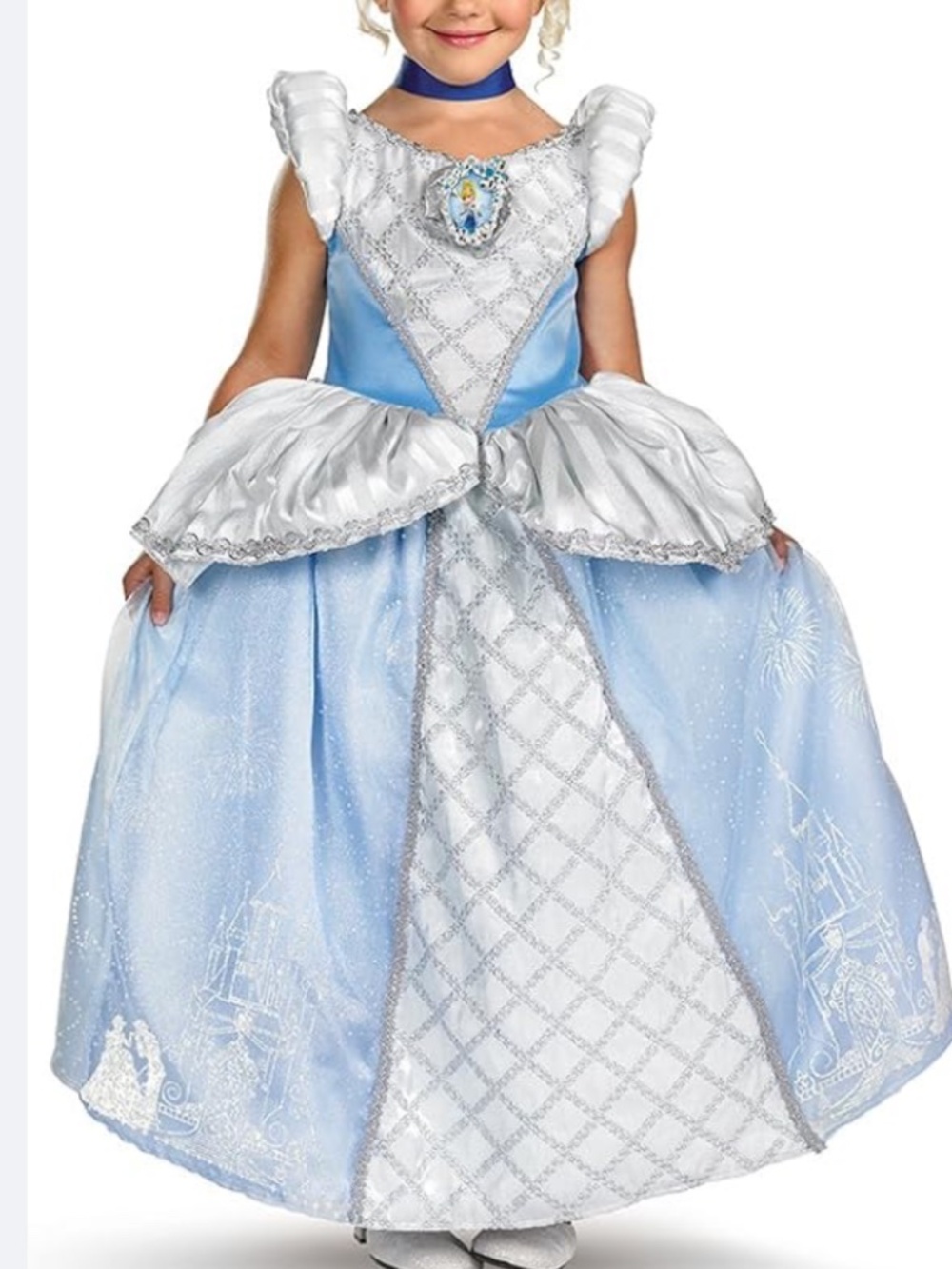 Disney Princess Cinderella Deluxe Costume Dress Girls Size 7/8 Light Blue Silver